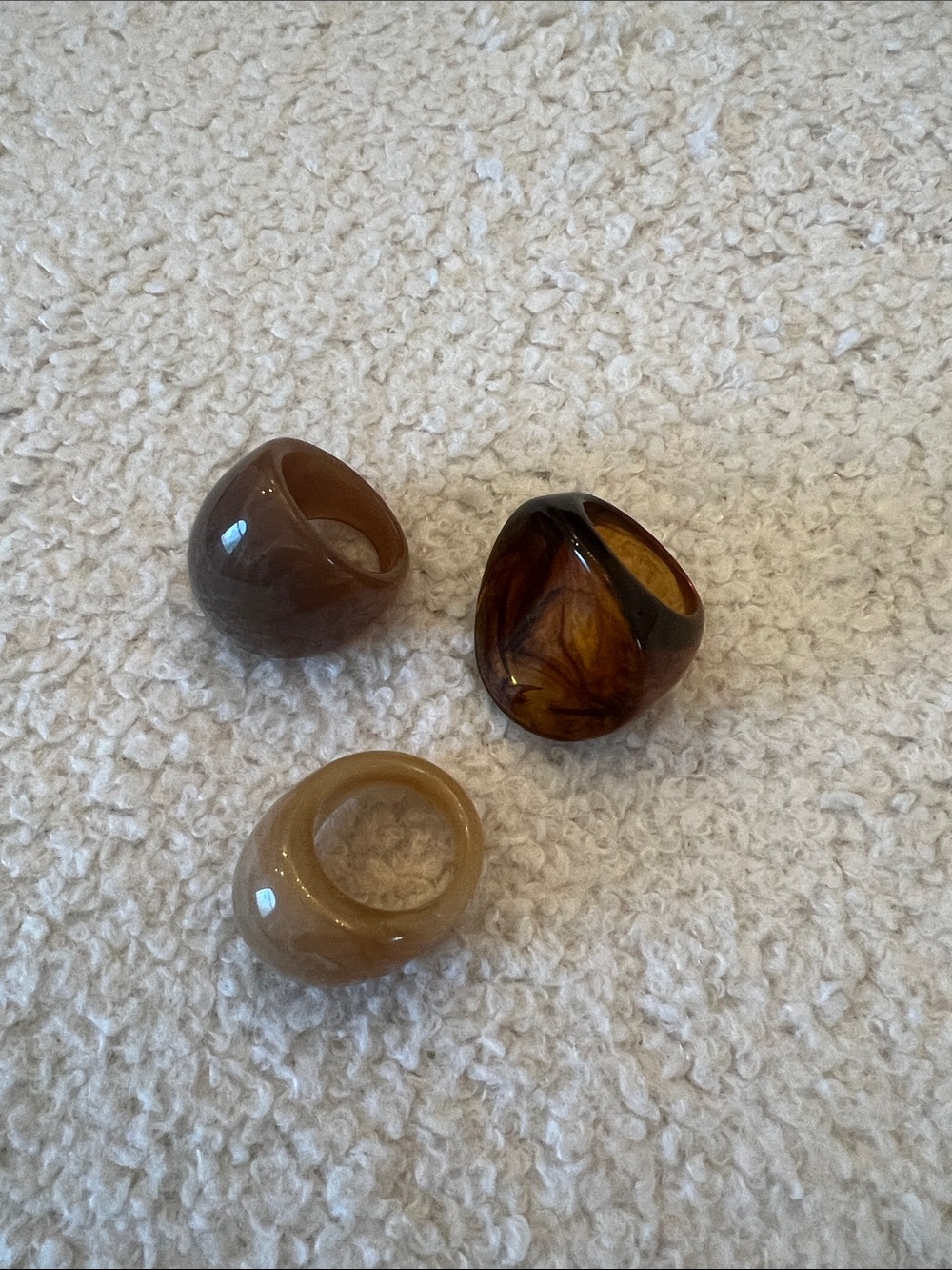 H&M Brown, Beige and Amber Resin Ring Set - Chunky Statement Trio